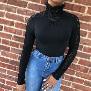 Lace Trim Turtle Neck